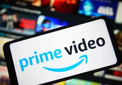 In this photo illustration, an Amazon Prime Video logo is
