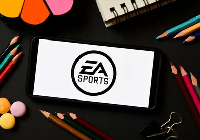 In this photo illustration a EA Sports logo seen displayed
