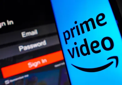In this photo illustration, the Amazon Prime Video logo is