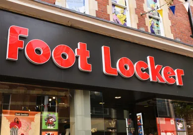 Foot Locker store sign on building exterior, store frontage