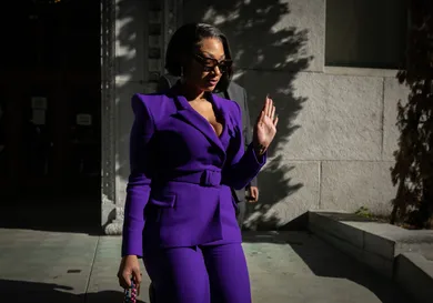 Megan Thee Stallion whose legal name is Megan Pete arrives at court to testify in the  trial of Rapper Tory Lanez for allegedly shooting her