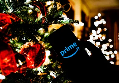 In this photo illustration the Amazon Prime logo seen