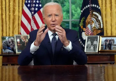 President Biden Addresses The Nation From The White House Oval Office