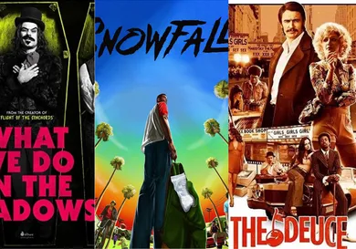 TV show posters: "What We Do In the Shadows," "Snowfall" and "The Deuce"