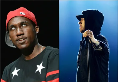 Hopsin via Scott Dudelson/Getty Images, Eminem via Dave J Hogan/Getty Images for MTV