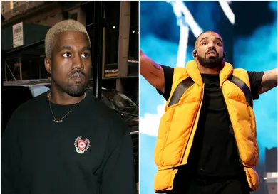 Kanye via Marc Piasecki/GC Images, Drake via Christopher Polk/Getty Images for Coachella