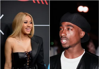 Cardi via Matt Winkelmeyer/Getty Images for GQ, 2pac via Al Pereira/Michael Ochs Archives/Getty Images