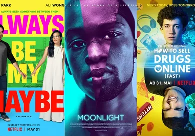 Official posters for "Always Be My Maybe," "Moonlight" and "How to Sell Drugs Online (Fast)"