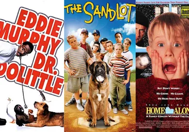 Official movie posters: "Dr. Dolittle," "The Sandlot," "Home Alone"