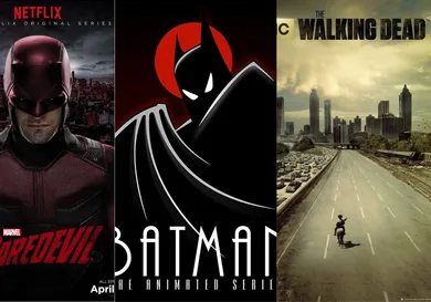 Official posters for "Daredevil," "Batman" and "The Walking Dead"