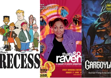 TV show posters: "Recess", "That's So Raven" and "Gargoyles"