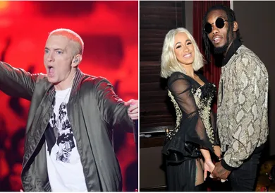 Eminem via Kevork Djansezian/Getty Images for MTV, Cardi and Offset via Craig Barritt/Getty Images