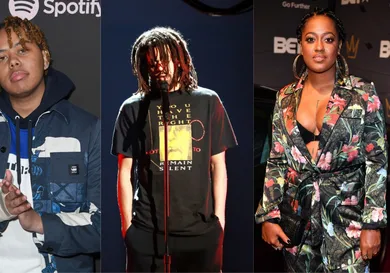 YBN Cordae: Frazer Harrison/Getty Images for Spotify, J. Cole: Leon Bennett/Getty Images, Rapsody: Paras Griffin/Getty Images