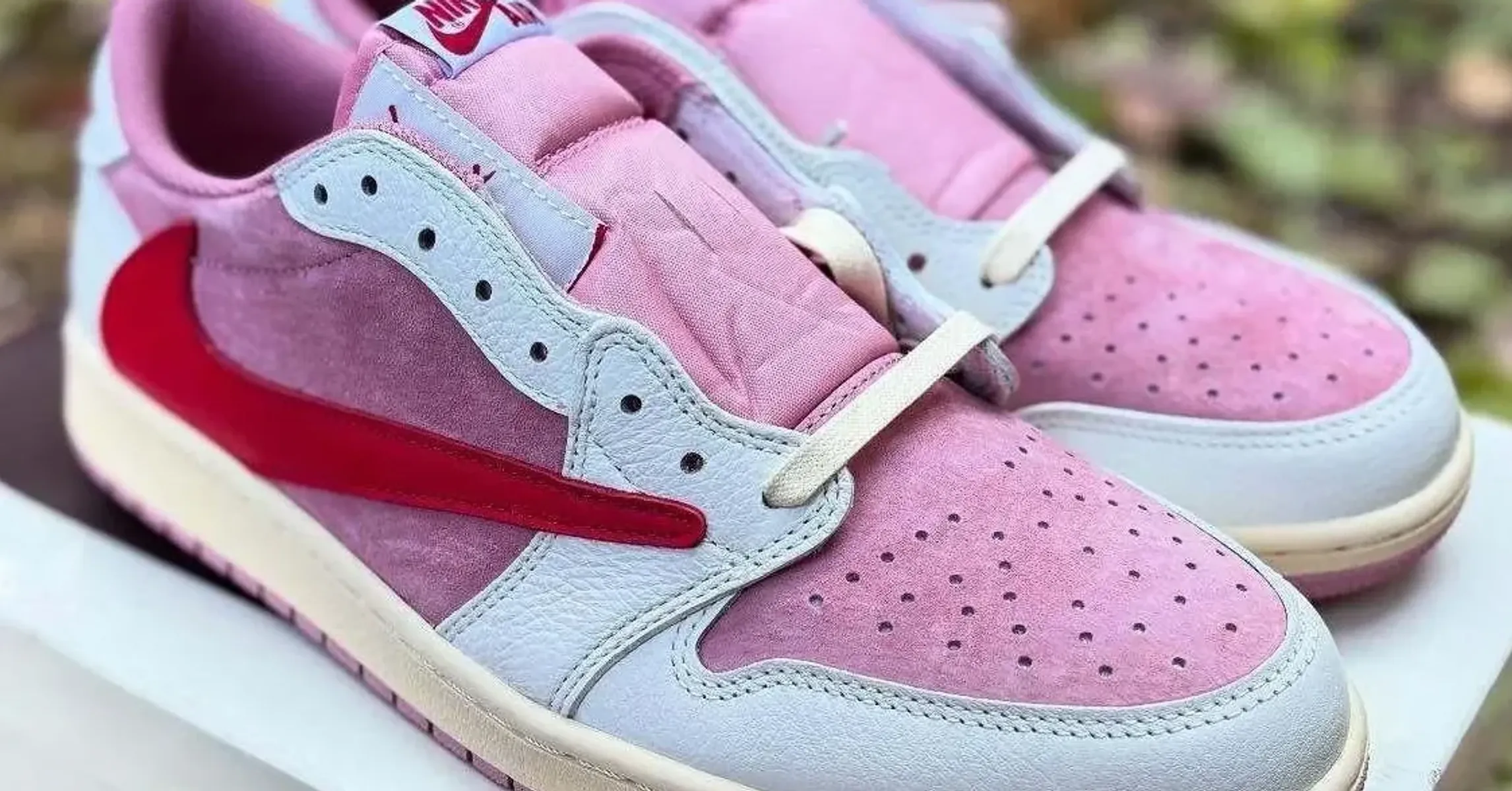 Another Look At The Travis Scott Air Jordan 1 Low “Shy Pink”