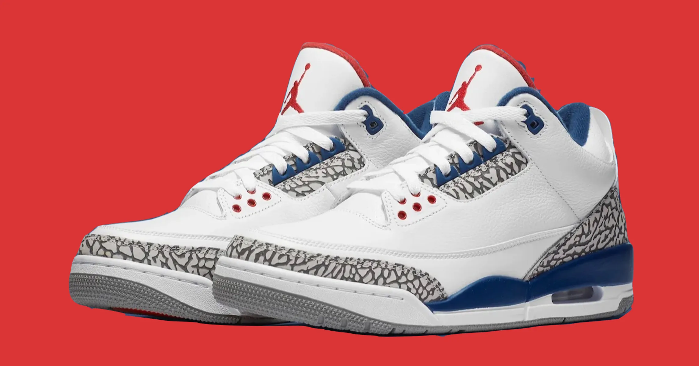 Jordan 3 Sneakers in White and Blue with Red Accents Jordan 3 True Blue confirmed 2026 ? Cement grey elephant  main image 2