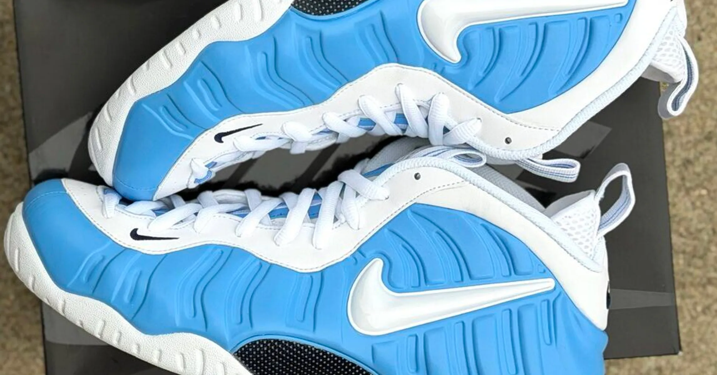 blue and white foamposites