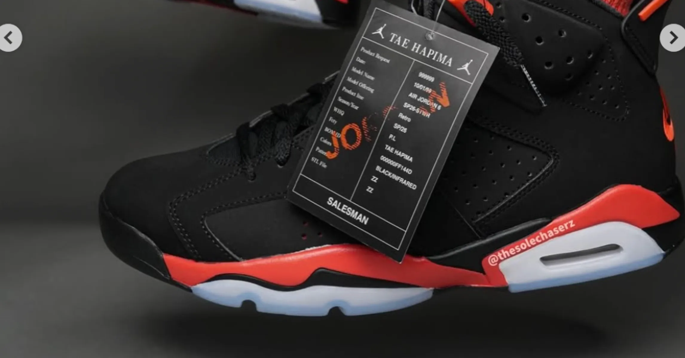 Retro Infrared Michael Jordan 1991 Infrared 6s Nike Air Jordan Retro VI  BLACK INFRARED GS Size, image size:2292x1200