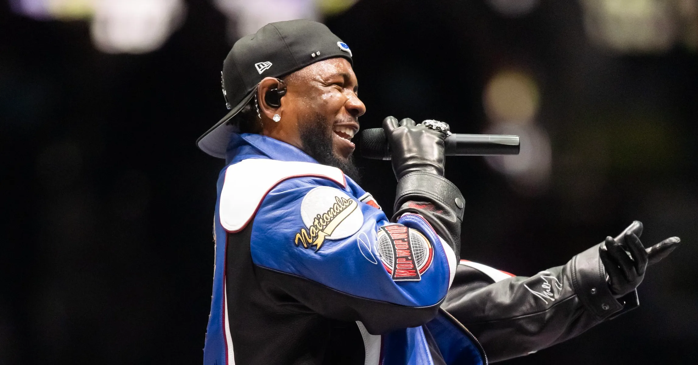 Kendrick Lamar performing at the Super Bowl LIX halftime show