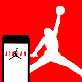 In this photo illustration, an Air Jordan logo seen