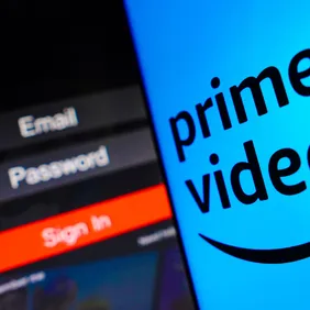 In this photo illustration, the Amazon Prime Video logo is