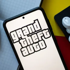 In this photo illustration a Grand Theft Auto logo seen