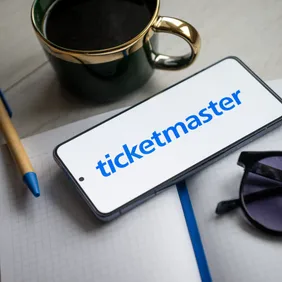 In this photo illustration a Ticketmaster logo seen