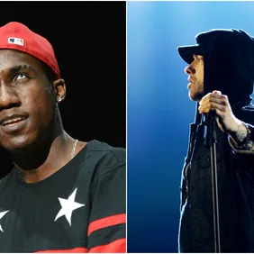 Hopsin via Scott Dudelson/Getty Images, Eminem via Dave J Hogan/Getty Images for MTV