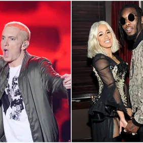 Eminem via Kevork Djansezian/Getty Images for MTV, Cardi and Offset via Craig Barritt/Getty Images