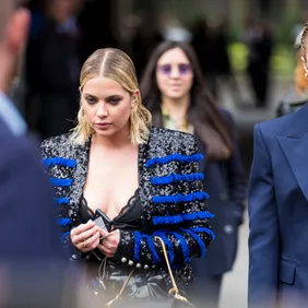 Ashley Benson and Cara Delevingne are seen after the Balmain show on September 28, 2018 in Paris, France.