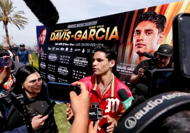 Lightweight boxer Ryan Garcia holds his media day event at a mansion in Beverly Hills as he prepares for his championship fight against Gervonta Davis.