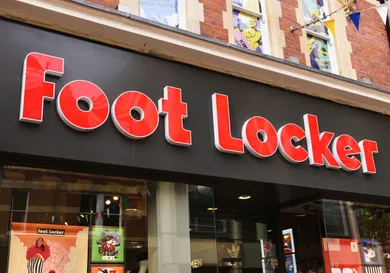 Foot Locker store sign on building exterior, store frontage