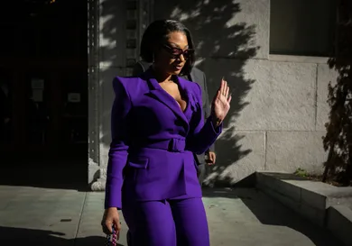 Megan Thee Stallion whose legal name is Megan Pete arrives at court to testify in the  trial of Rapper Tory Lanez for allegedly shooting her