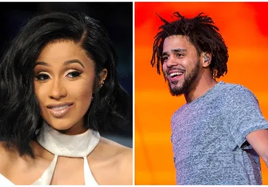 Cardi B via Gregg DeGuire/Getty Images, J. Cole via Andrew Chin/Getty Images