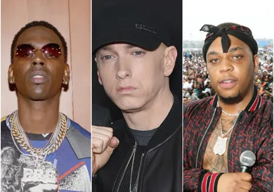 Eminem via Dimitrios Kambouris/Getty Images, Don Q via Johnny Nunez/WireImage, Young Dolph via Bennett Raglin/Getty Images for BET