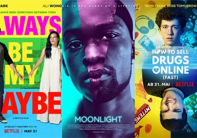 Official posters for "Always Be My Maybe," "Moonlight" and "How to Sell Drugs Online (Fast)"