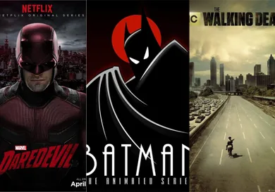 Official posters for "Daredevil," "Batman" and "The Walking Dead"