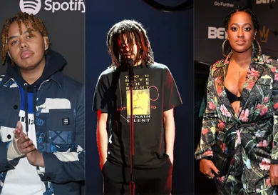 YBN Cordae: Frazer Harrison/Getty Images for Spotify, J. Cole: Leon Bennett/Getty Images, Rapsody: Paras Griffin/Getty Images