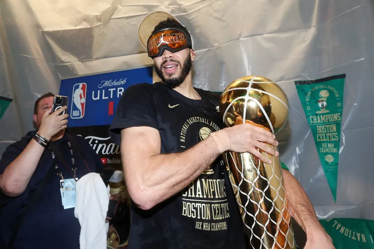 Jayson Tatum Attempts To Recreate Iconic Kobe Bryant Championship Photo