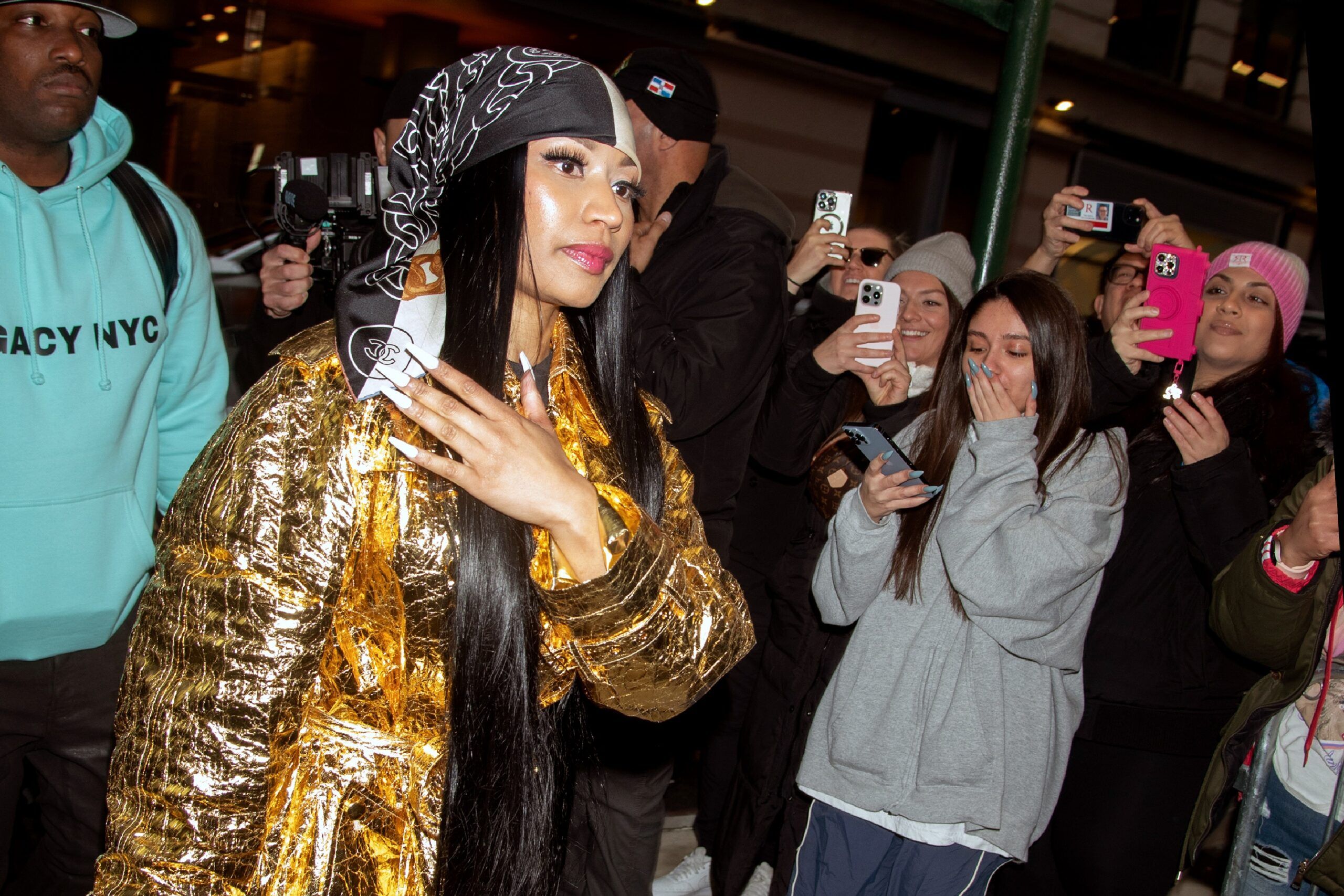 Nicki Minaj Stuns In Black And Gold Fit Following "Pink Friday 2" Release