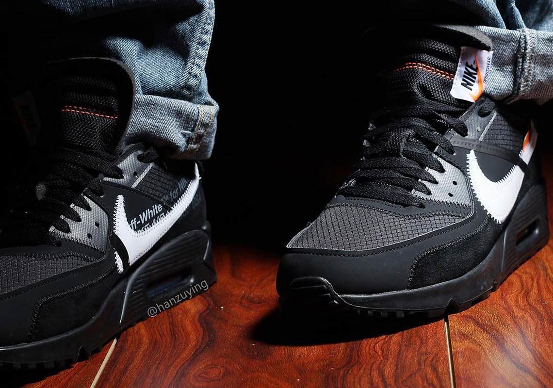 air max 90 off white black on feet