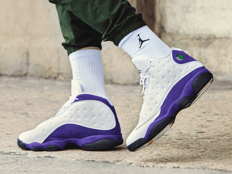 purple jordan 13 lakers